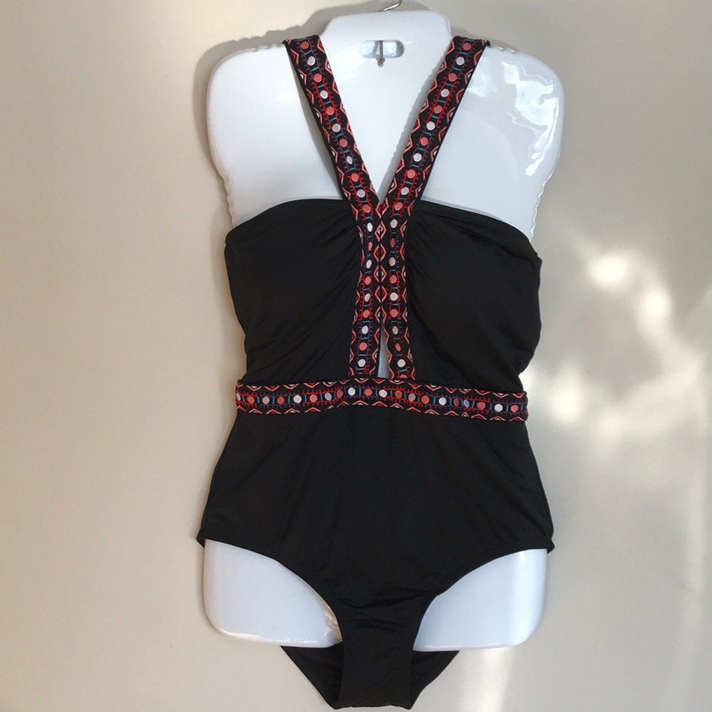 Laundry by Shelli Segal bold embroidery  one piece swim suits.